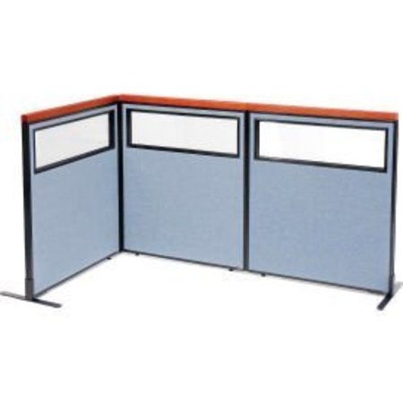GLOBAL EQUIPMENT Interion    Deluxe Freestanding 3-Panel Corner Divider w/Partial Window 36-1/4"W x 43-1/2"H Blue 695035BL